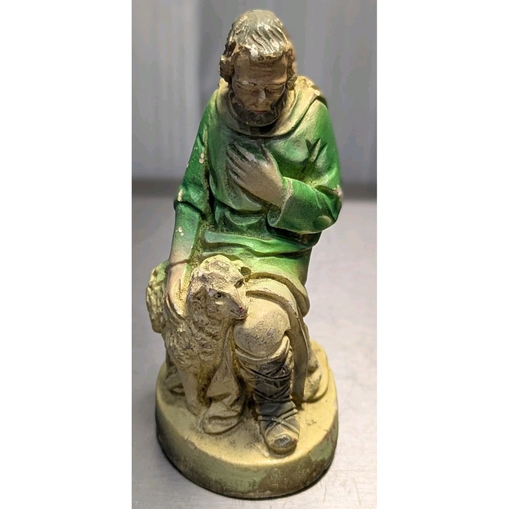 Fontanini Vintage Nativity kneeling Sheppard Green/Cream Hand Painted 5" Italy